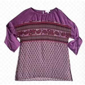 Weekend by Suzanne Betro Purple‎ Paisley & Diamond Print Blouse - Size XL